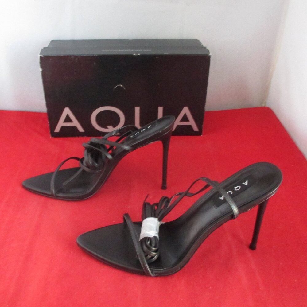 Aqua Mandy Wrapping Ankle Straps Heeled Sandals $118 - US Size 9 - Black - 1130
